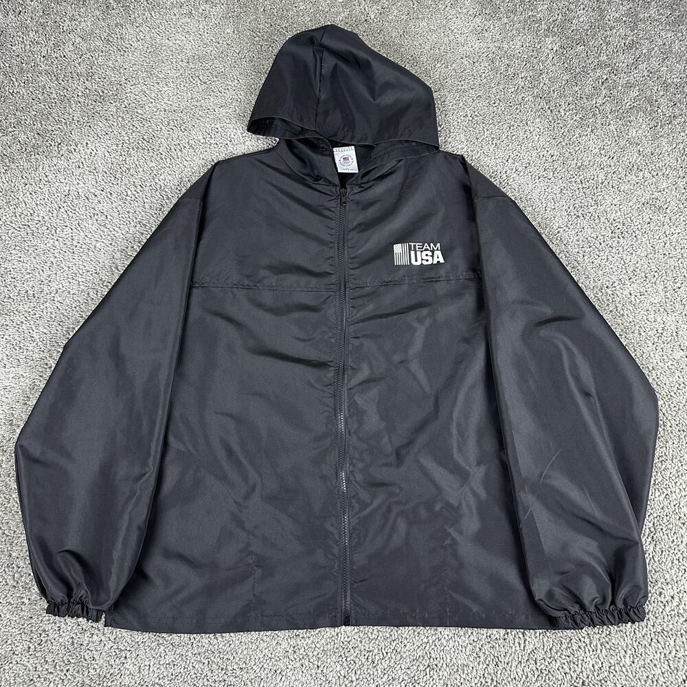 Team USA Jacket Mens XL Black Windbreaker Hooded United States Olympic Committee